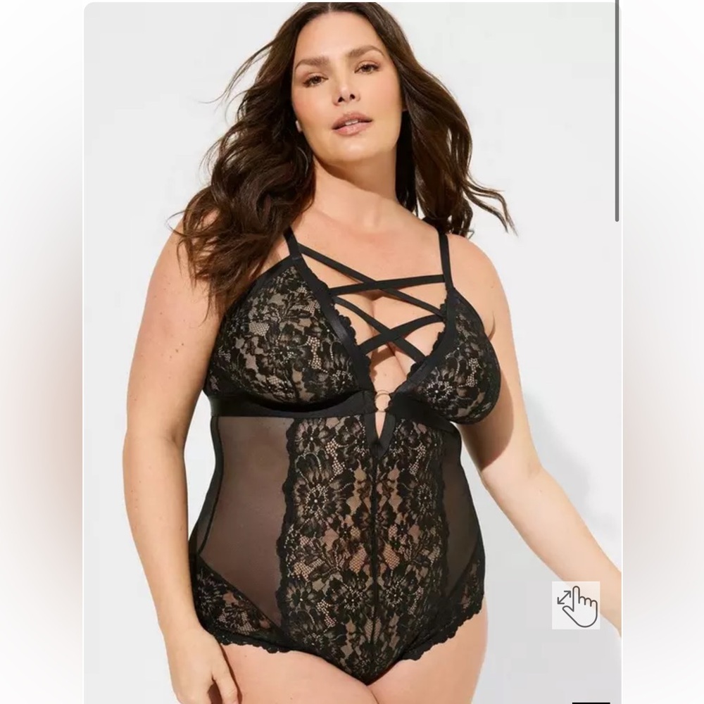 Torrid Black Floral Lace Strappy Bodysuit